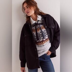 Free People We The Free Lola Shirt Jacket Shacket Oversized Black Size Small